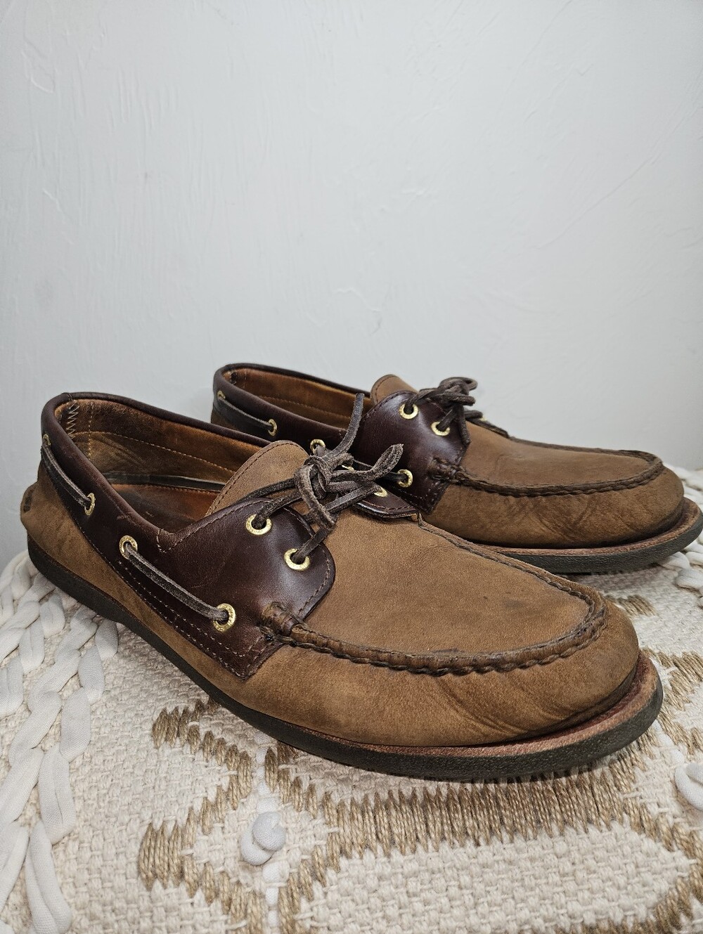 Men's Brown Two-Tone Leather & Suede Boat Shoes Sperry Topsider Size 13